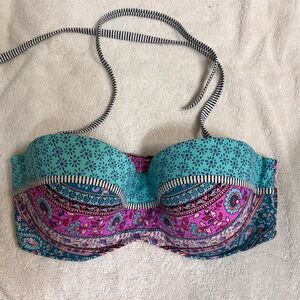 (2) Shade & Shore 34D Bikini Tops Teal/Purple Paisley & red stripes TOPS ONLY